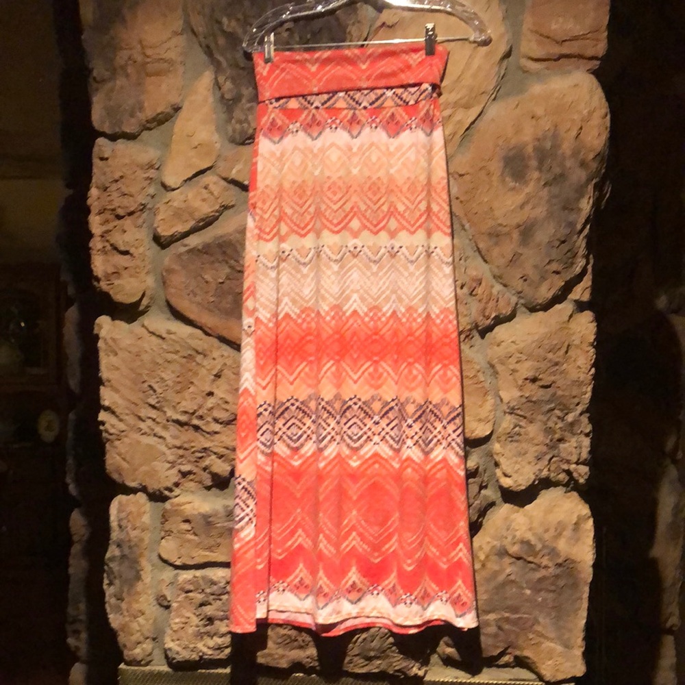 Salmon blue white maxi skirt small open sides